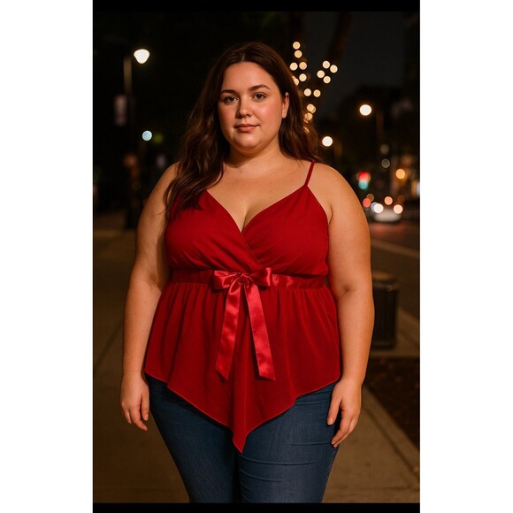 Fredrick’s of Hollywood Chiffon Red Satin Babydoll Sexy Lingerie Top 1X - Picture 1 of 10